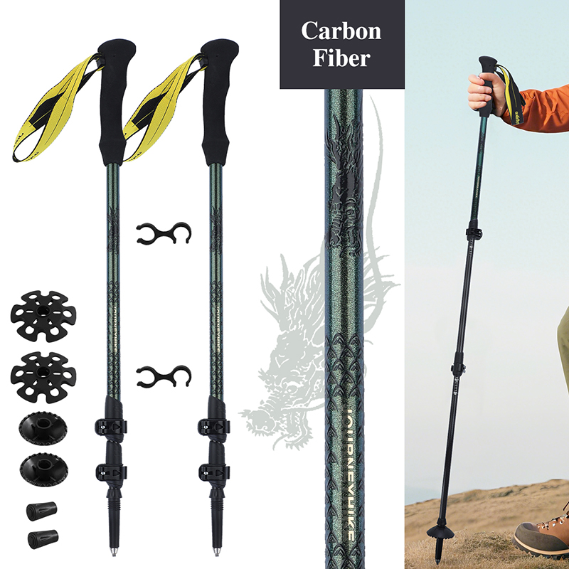 Trekking Pole Carbon - 3K Carbon Fiber Hiking Stick, Three-Section